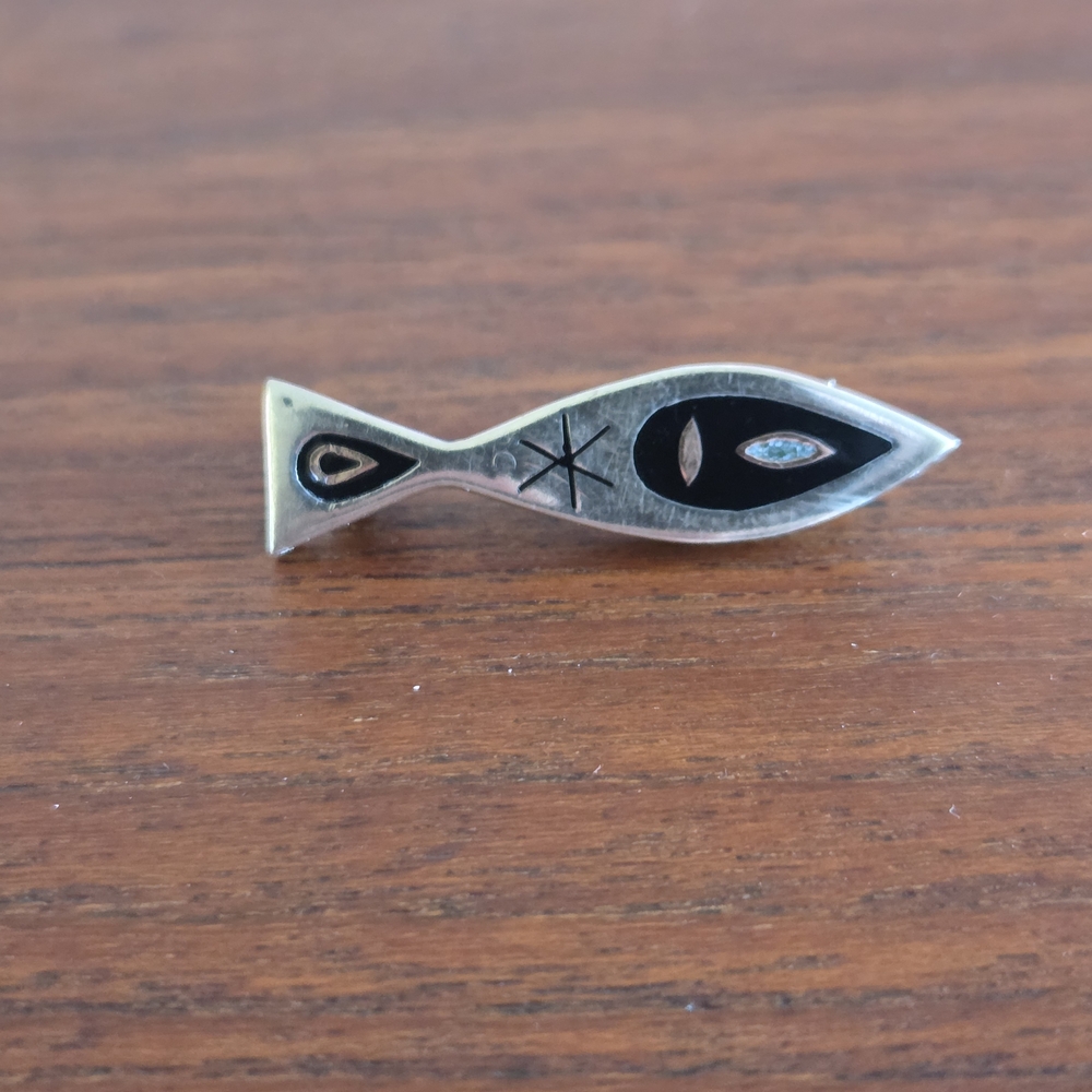 Midcentury 925 Silver Fish Brooch